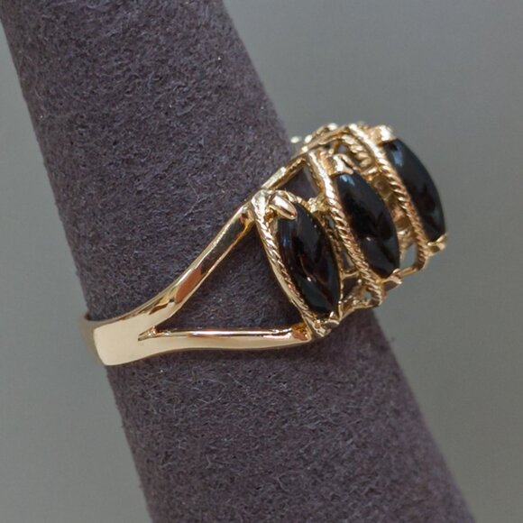 14K Gold 5-Stone Black Coral Ring – Marquise Cabochons, Size 5¼ - Picture 16 of 16